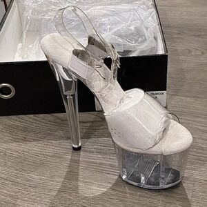 Ellie Shoes 709-BROOK 7" Pointed Stiletto Sandal, Clear, Size 6